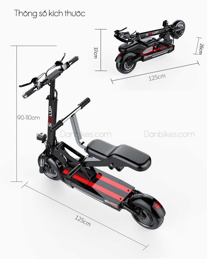 kích thước gấp gọn dễ dàng trên e-scooter sealup q22