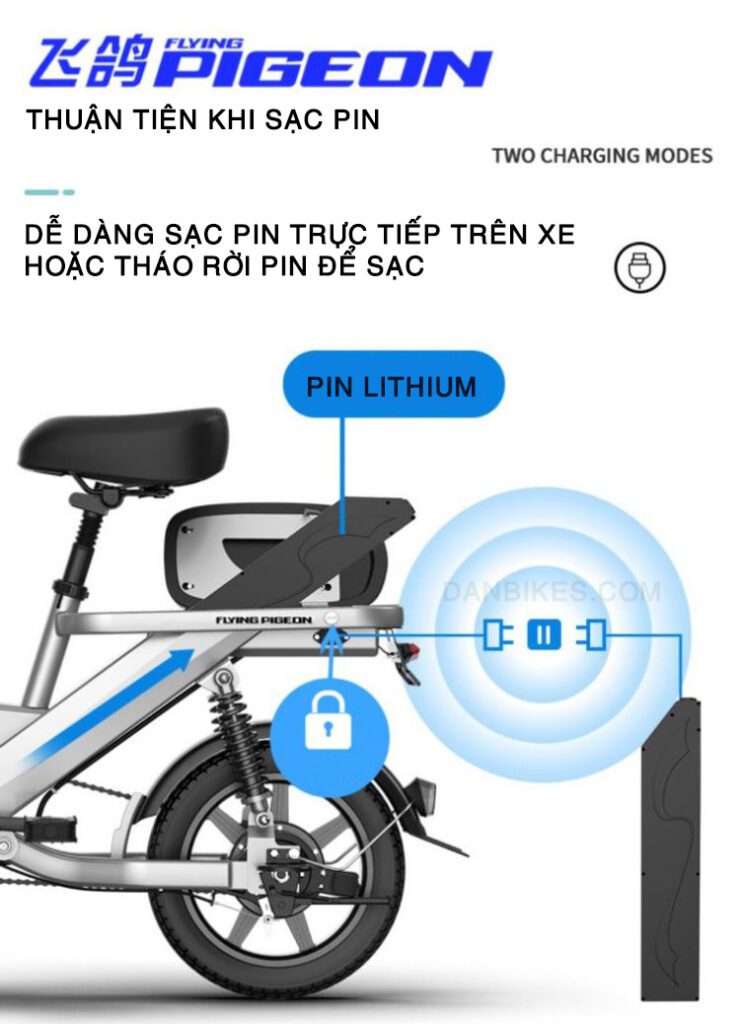 xe đạp điện gấp gọn pigeon p14 phiên bản giấu pin trong thân tinh tế hiện đại