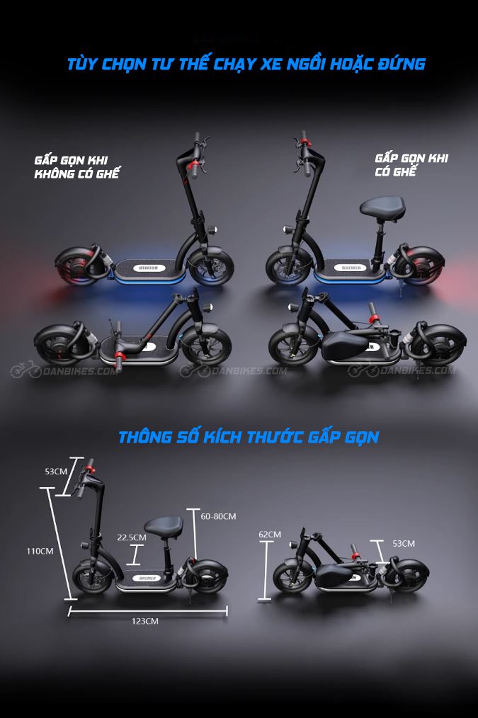 xe scooter điện bremer s12 gấp gọn đa năng