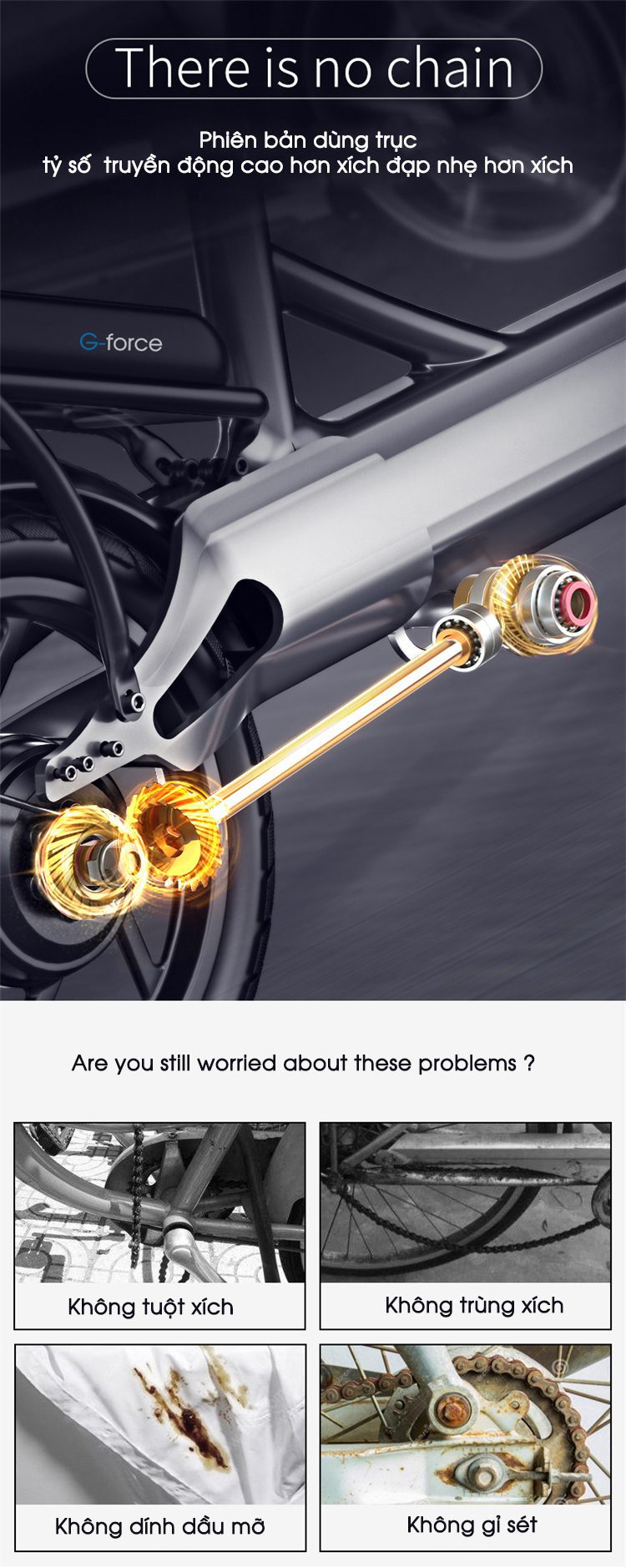XE ĐẠP ĐIỆN GẤP GỌN G-FORCE G14 TRUYỀN ĐỘNG TRỤC (KHÔNG XÍCH) BẢN ĐẦY ĐỦ CÓ XI NHAN 21 Truyền động trục cardan