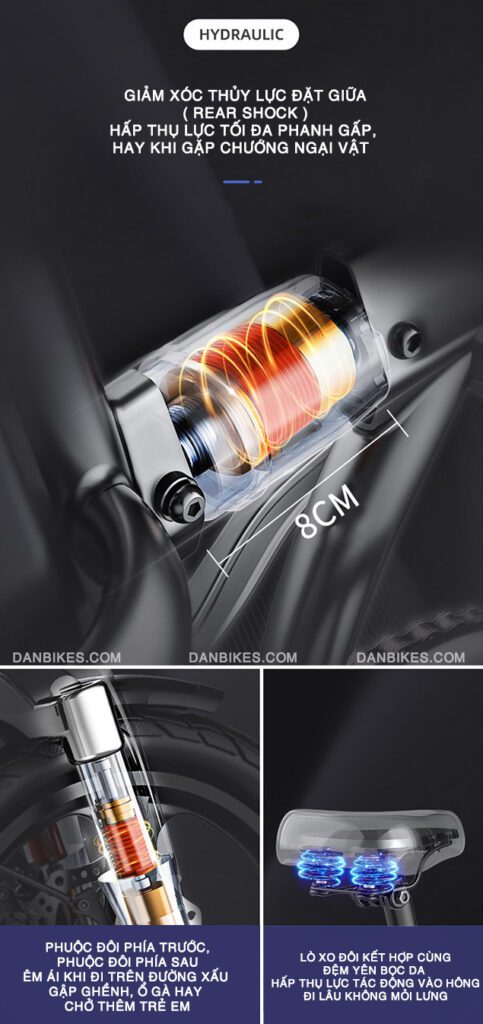 XE ĐẠP ĐIỆN GẤP GỌN G FORCE D14 17 HỆ THỐNG GIẢM XÓC THỦY LỰC TRÊN XE ĐẠP ĐIỆN G-FORCE D14