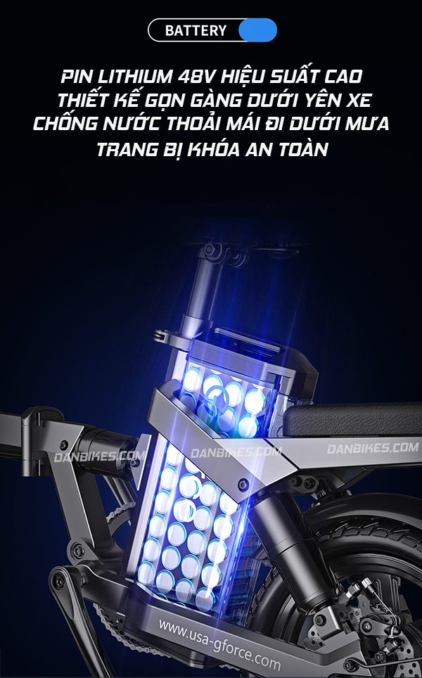 XE ĐẠP ĐIỆN GẤP GỌN G FORCE D14 13 PIN LITHIUM HIỆU SUẤT CAO 48V-8Ah/15Ah (TÙY CHỌN DUNG LƯỢNG PIN) XE ĐẠP ĐIỆN GẤP GỌN G FORCE D14