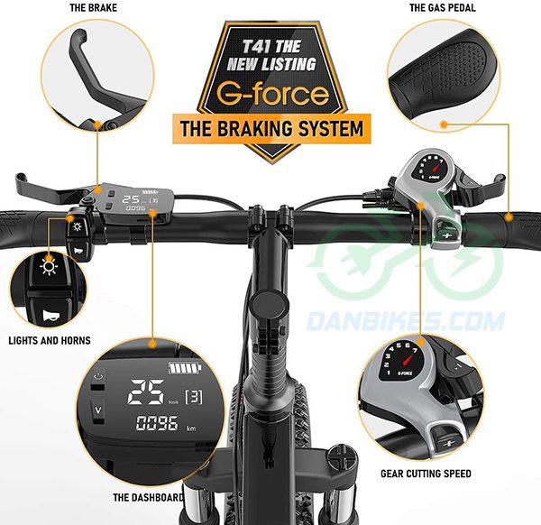 XE ĐẠP ĐIỆN G-FORCE T41 THỂ THAO ĐỊA HÌNH, THIẾT KẾ GẤP GỌN (750W) 13 CỤM GHI ĐÔNG XE ĐẠP ĐIỆN G-FORCE T41 TRANG BỊ MÀN HÌNH LCD HIỂN THỊ THÔNG SỐ, BỘ ĐỀ TĂNG GIẢM 7 CẤP, PHANH, TAY NẮM THIẾT KẾ CHỐNG MỎI CÙNG NÚT BẤM CÒI ĐÈN ĐẦY ĐỦ