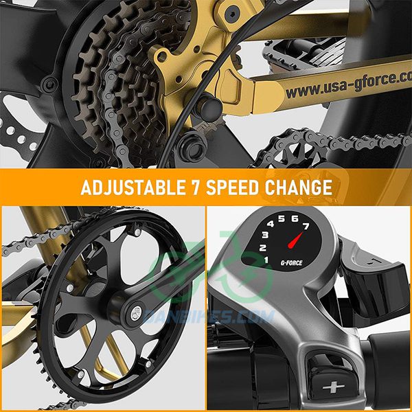 XE ĐẠP ĐIỆN G-FORCE T41 THỂ THAO ĐỊA HÌNH, THIẾT KẾ GẤP GỌN (750W) 10 BỘ GROUP SHIMANO 1X7 TRÊN XE ĐẠP ĐIỆN G-FORCE T41 THỂ THAO ĐỊA HÌNH, THIẾT KẾ GẤP GỌN