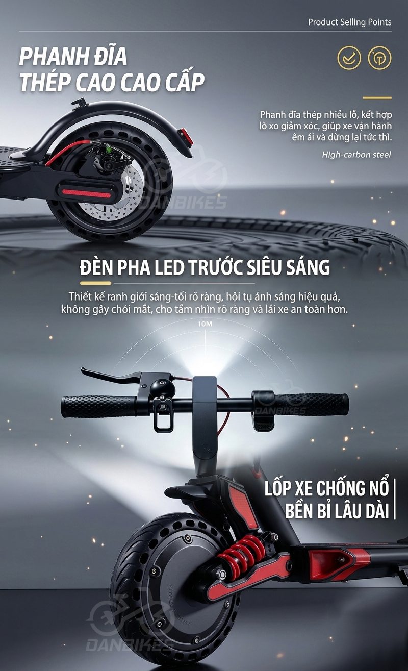 XE SCOOTER ĐIỆN G-FORCE S1 PRO 350W TRỌNG LƯỢNG NHẸ 15KG, CÓ GHẾ NGỒI 16 Phanh đia, đèn pha LED, lốp chống đinh trên Xe Scooter Điện G-Force S1 Pro